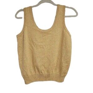 ST JOHN Basics Mettalic Gold Tank Top Wool Knit Blend Made In USA Women's M VTG